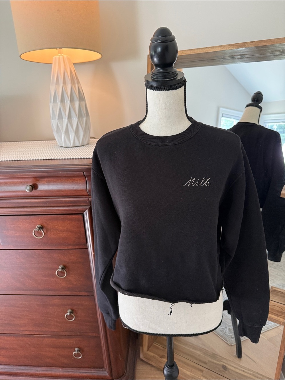 Brandy Melville Black Crewneck Sweater with 'Milk' Script